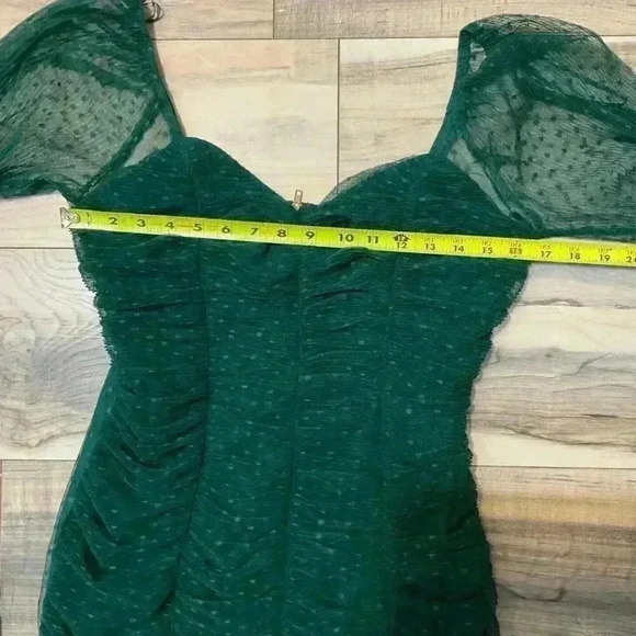 Haute Monde, Mini dress Green, Ruched Mesh Long Sleeve, Size Large - Picture 7 of 11